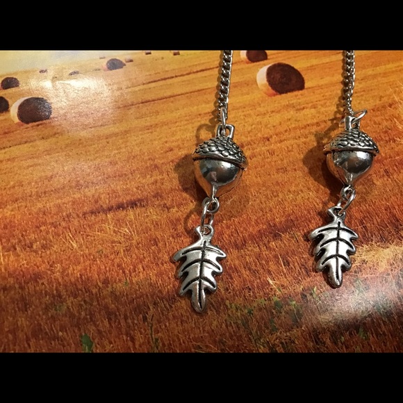 Acorn leaf silver handmade drop earrings stainless - Picture 6 of 11